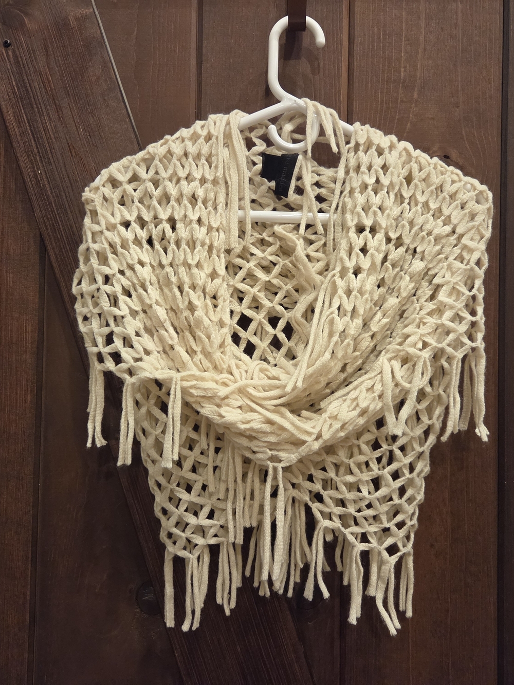 Steve Madden Open-Knit Fringe Infinity Scarf in Cream